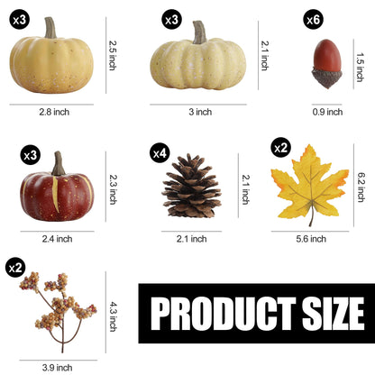 Artgar Pumpkin Decor Set, 23 PCS Fall Harvest Decorations Including Mini Pumpkins, Acorns, Pinecones, Berries, Maple Leaves for Home Table Wedding DIY Fall Halloween Thanksgiving Decor