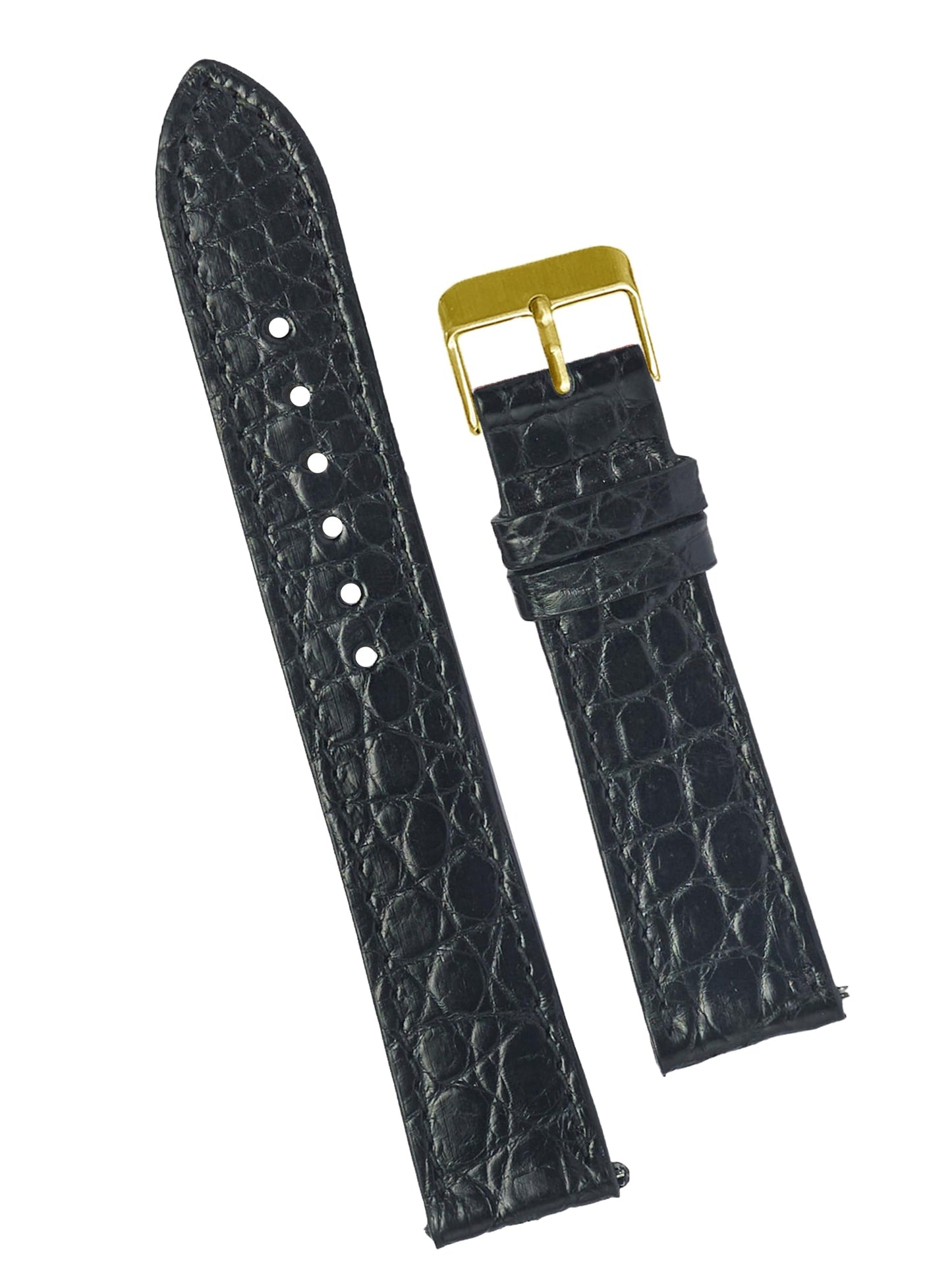 Premium 20mm Flat Black Watch Band for Men, Handcraft Leather Watch Strap, Easy Install Strap Gold Stainless Buckle Present Gift Husband Boyfriend Son Christmas Fathers Day Birthday DH21G20MM