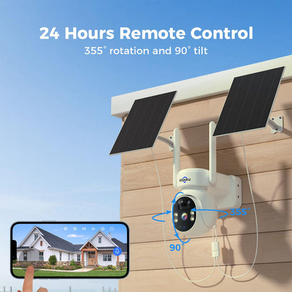 Hiseeu Solar Security Camera, 2PCS 4MP Wireless WiFi Camera Outdoor, PTZ 360° View, PIR Motion Detection, Color Night Vision, IP66, 2-Way Audio, 2.4G WiFi, No Monthly Fee