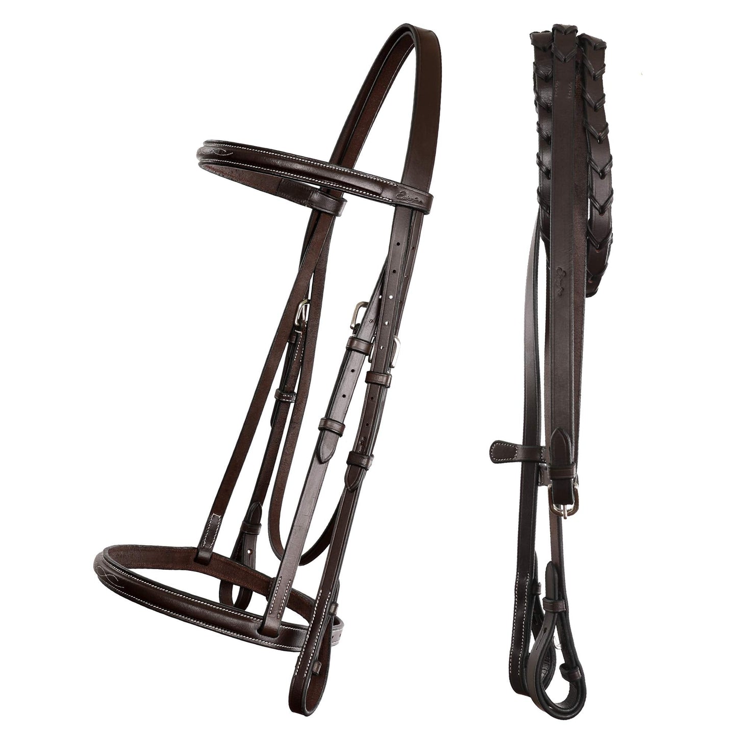 ExionPro Exion English Snaffle Bridle for Horses with Laced Reins - Fancy Stitched Leather Hunter Jumper Bridle- Premium Vegetable Tanned Equine Tack with Stainless Steel Hardware