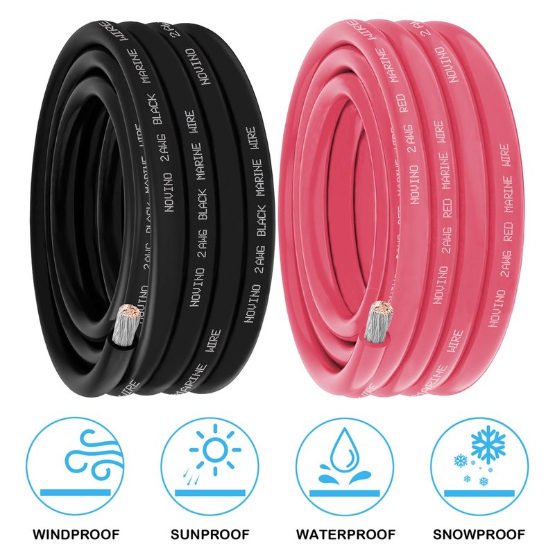 2 Gauge Marine Wire Include 2AWG 5FT Red & 5FT Black,2 Gauge Marine Grade Wire Tinned Copper Boat Cable for Automotive Boat Speakers Lighting Solar Outdoor RV Camper Trailer