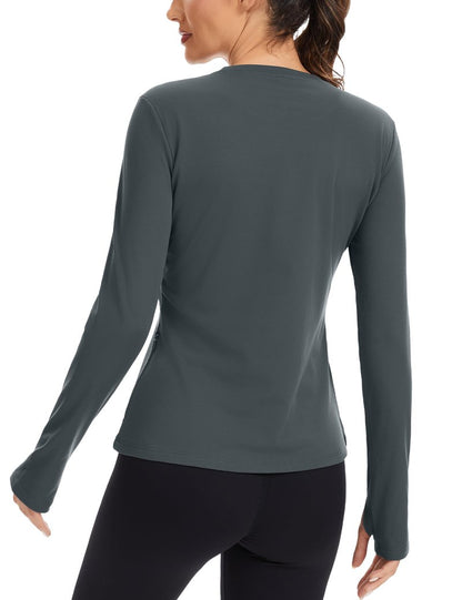 MathCat Thermal Shirts for Women Fleece Lined Long Sleeve Thermal Tops Base Layer Cold Weather Winter Gear Running Athletic Workout Underwear Zipper Pocket Grey