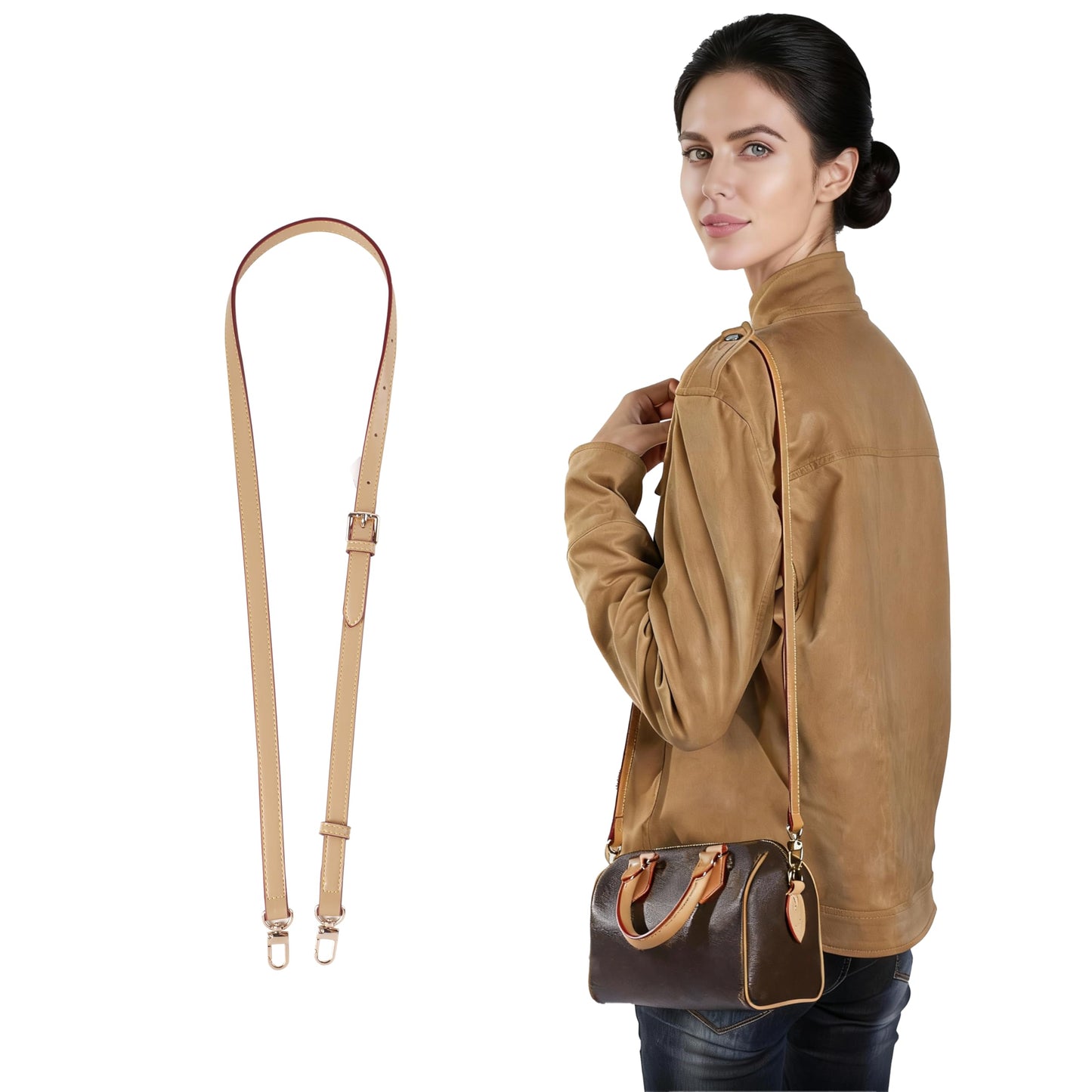 LvansWtl Apricot Beige Vachetta Leather Adjustable Replacement Strap - 0.59in Width,37.8-48.43in (96-123cm), Fits Carryall,Alma,Speedy 20/25/30/35, Crossbody Bags