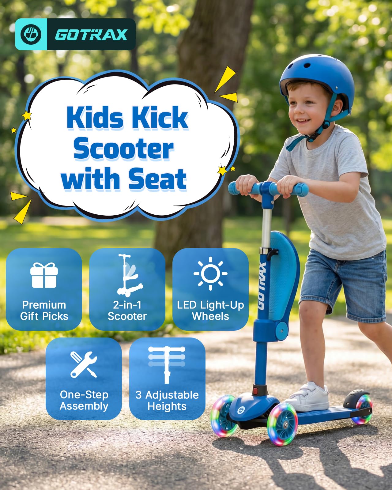 Gotrax KS3 Kick Scooter with Seat, 3 Wheels for Kids Age 2+, Gifts