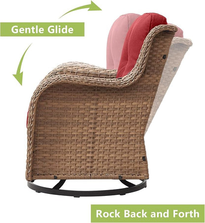Rilyson Patio Chairs Rocking Swivel Chiar - 2 Piece Outdoor Patio Rattan Wicker Furniture Chairs Set with High Back and Deep Seating for Outside Porch Deck(Yellow/Red)