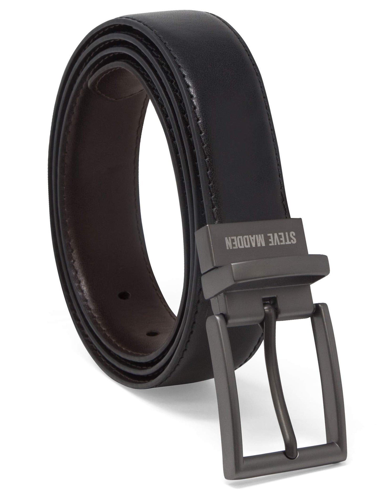 Steve Madden Reversible Men's Dress Casual Every Day Leather Belt, Black/Brown (Smooth), 44 US