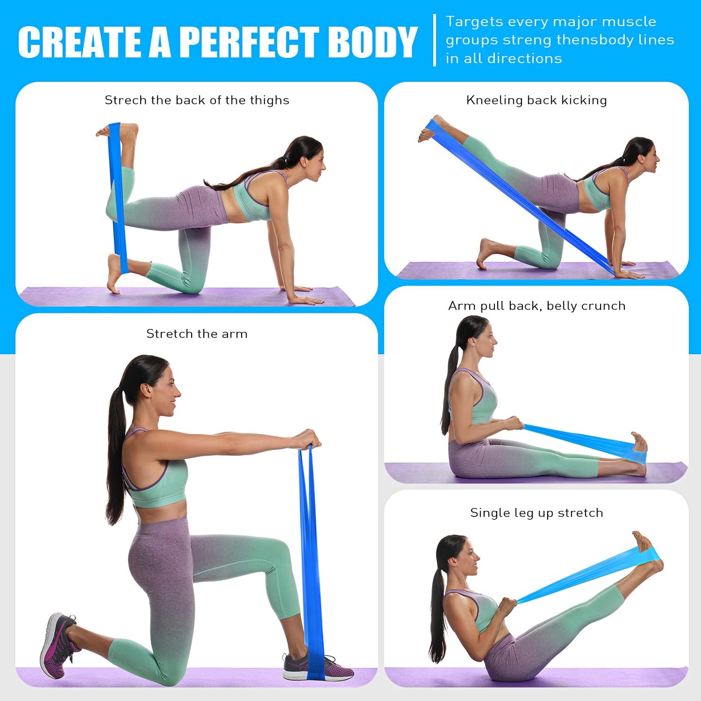 Resistance Bands, Exercise Bands, Physical Therapy Bands for Strength Training, Yoga, Pilates, Stretch Elastic Band with Different Strengths, Workout Bands for Home Gym
