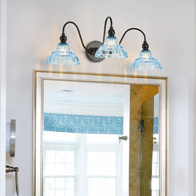 Vintage Bathroom Vanity Lights 3-Light Bedroom Vanity Lighting Fixtures Blue Wall Sconces for Mirror Pictures Hallway Dining Room Kitchen