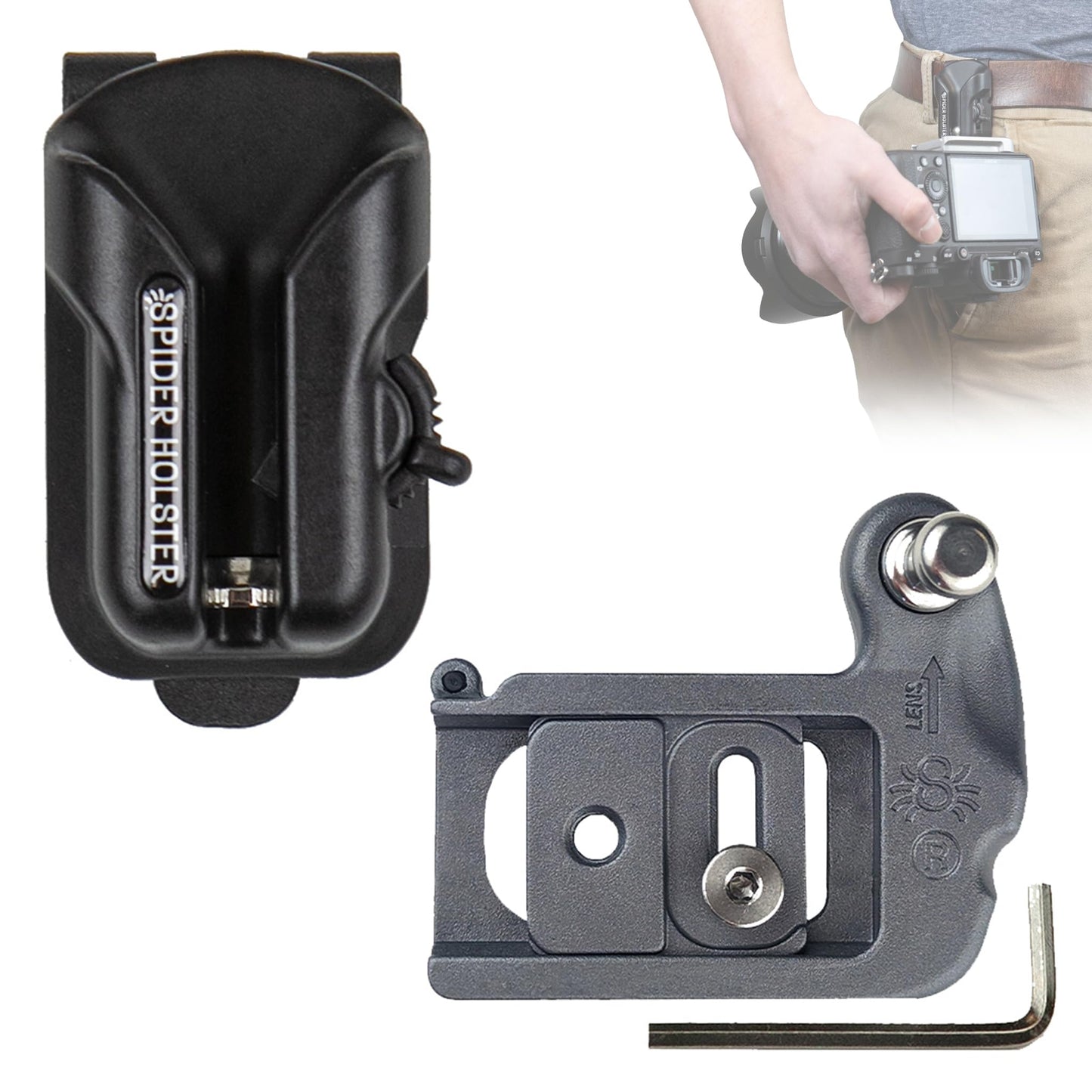 Spider Holster – Spider X Camera Holster Set for Carrying a Professional Mirrorless Camera with Included Clip-On Self-Locking Camera Holster – Compatible with Any Belt