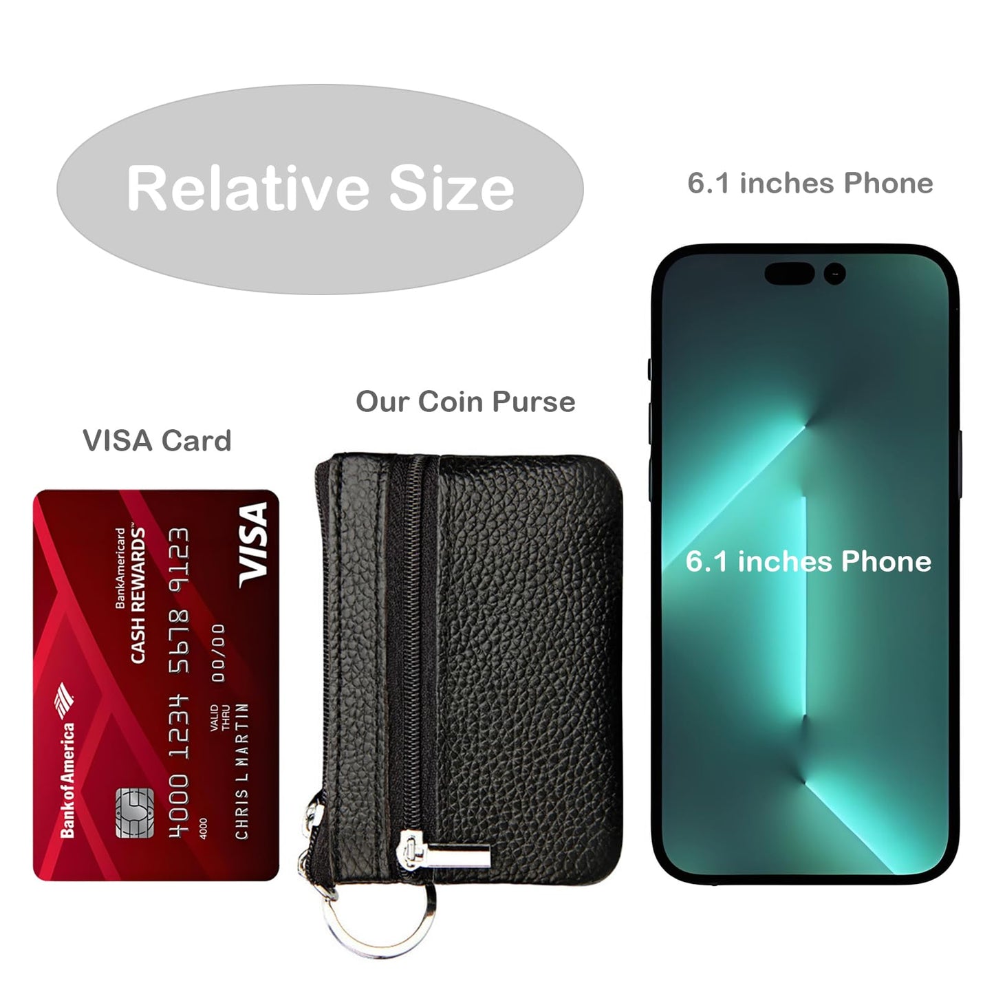 Hibate Black Small Mini Size Leather Coin Purse Change Pouch for Women Men Kids with Zip Key Ring