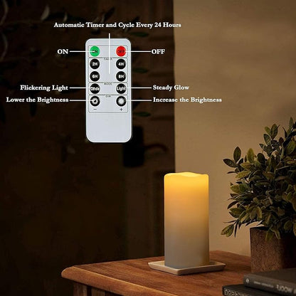 Homemory 4" x 8" Waterproof Outdoor Flameless Candles, Battery Operated Flickering LED Pillar Candles with Remote and Timers for Indoor Outdoor Lanterns, Long Lasting, Large, Dark Ivory, Set of 2