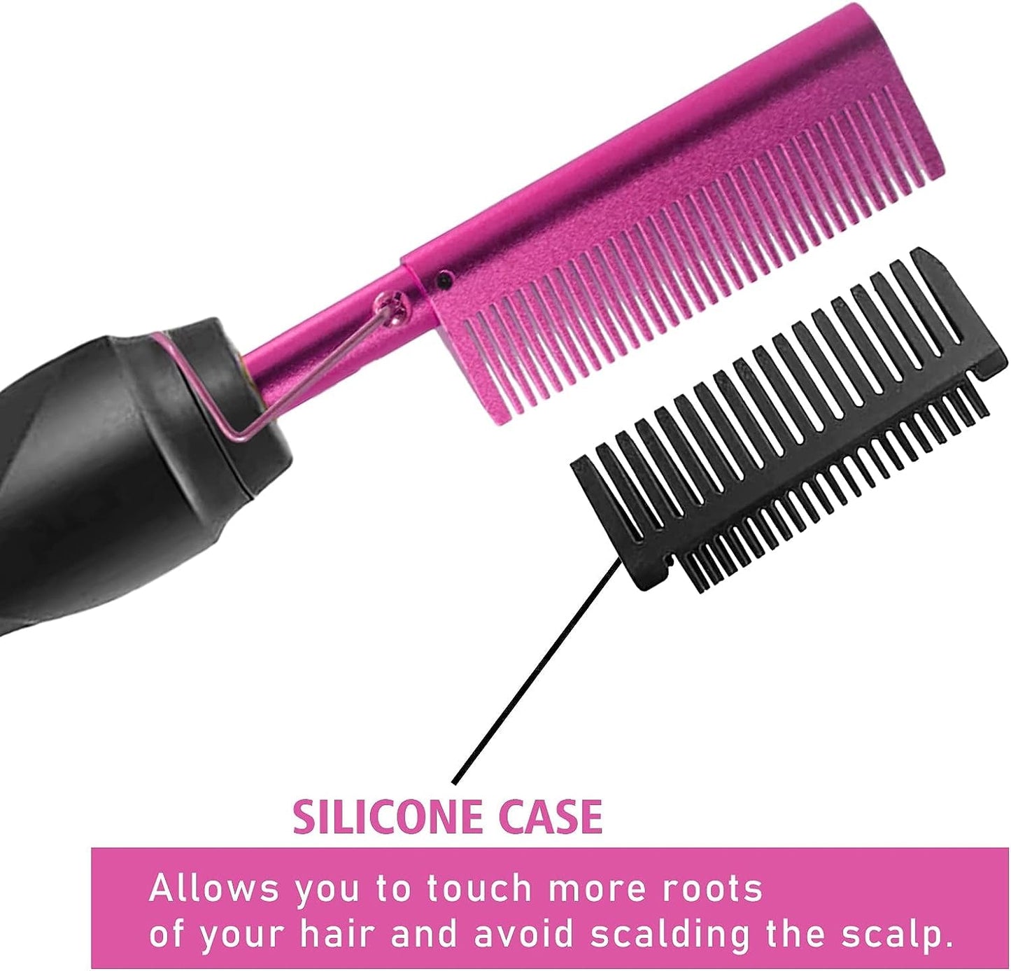 Goiple Electric Hot Comb Pink Hair Straightener Electrical Straightening Comb Curling Iron for Natural Black Hair Wigs with Wide Tooth/Rat Tail Comb, Wax Stick, Wig Cap, Edge Band, Hair Clips