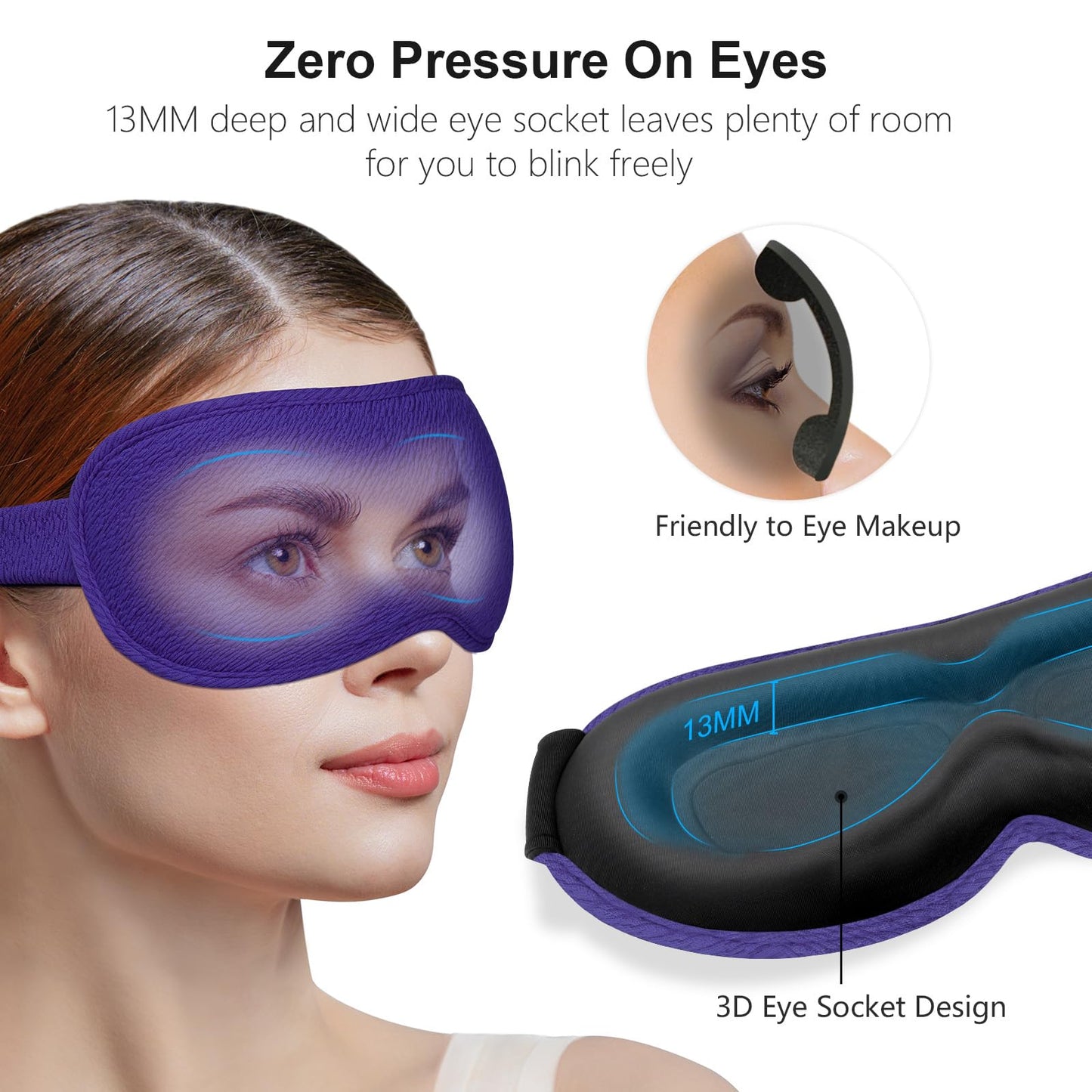 Gritin 100% Blackout Sleep Eye Mask for Women Men, Zero Pressure Sleeping Mask - Ergonomic Design 3D Cutout Eye Movement and Eyelash Friendly Night Blindfold, Ultra Soft Comfortable for Sleeping