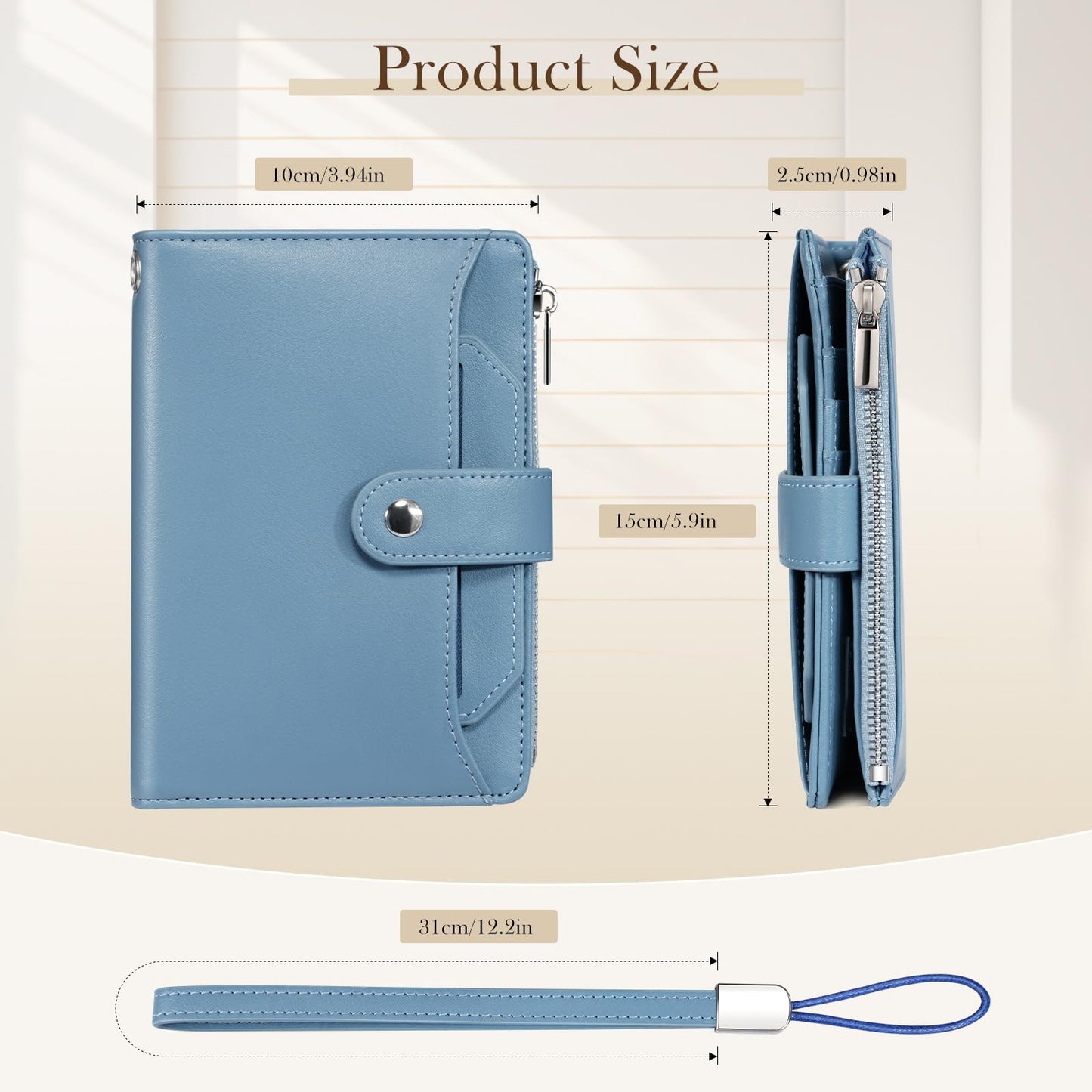 Dadanism RFID Passport Holder for Travel, Pu Leather Passport Wallet Cover with Card Holders, SIM Slots, Zippered Coin Pocket and Cash Slot, Slim Compact Travel Wallet for Women, Blue