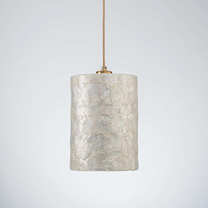 1-Lights Capiz Shell Chandelier, Coastal Design, Modern Pendant Light Fixture for Dining Room, Living Room, Kitchen Island, D7 x H18~66"(Adjustable Height), Shell Lampshade & Gold Finish Frame