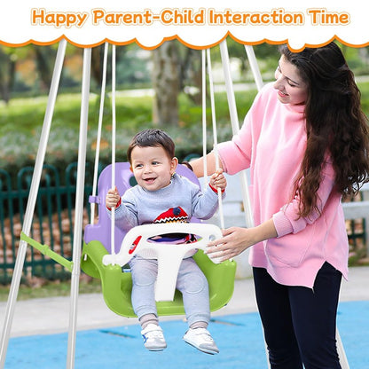 3-in-1 Toddler Swing, Foldable Indoor & Outdoor Baby Swing, Multifunctional Swings for Children 6 Months and Older, Easy to Assemble and Store for Backyard Play (Purple)