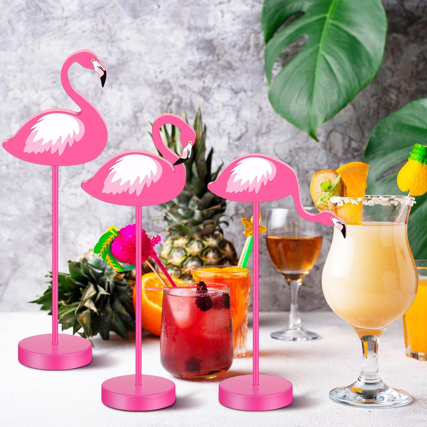 Wenqik 6 Pcs Flamingo Table Decor Pink Flamingo Party Decoration Table Centerpiece Summer Wood Tall Standing Block Set Tropical Bird Toppers Sign for Home Office Desk Tier Tray Decor