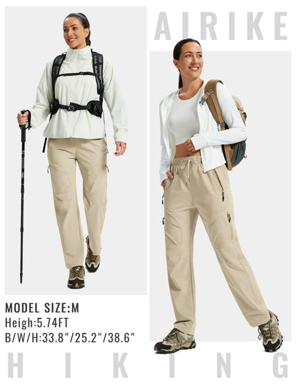 AIRIKE Women's Hiking Cargo Pants Lightweight Quick Dry Fishing Camping Travel Work Pant with 5 Pockets Khaki M