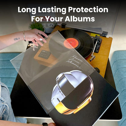 EVEO 50 Vinyl Record Sleeves Outer – Crystal Clear Outer Vinyl Sleeves LP Album Covers 12.75"x12.75" | Perfect Fit Protective 3 Mil Protection for Single & Double LPs - Archival Quality