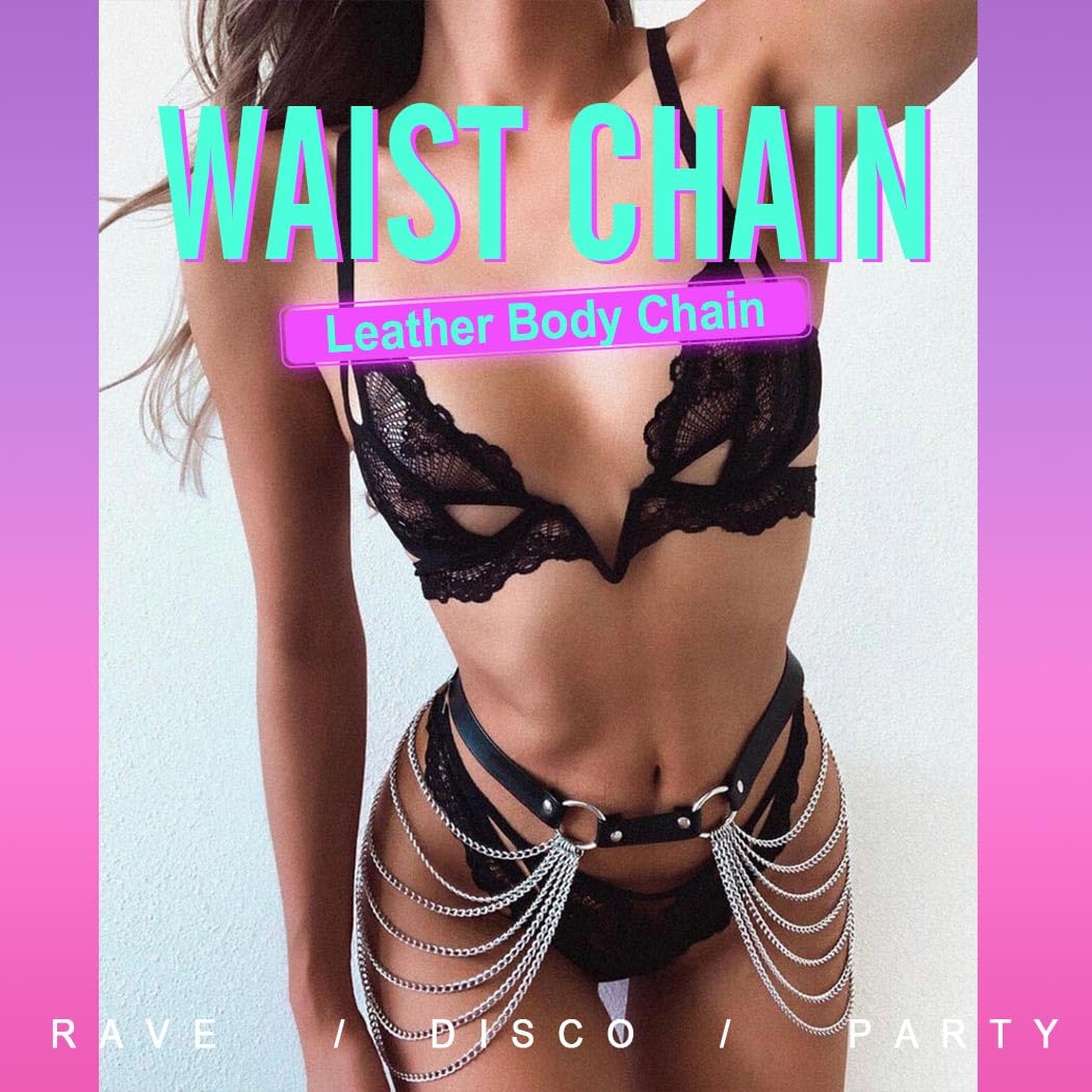 Nicute Leather Waist Chain Belt Punk Black Belts Goth Rave Body Accessories for Women