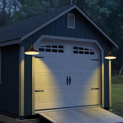 Dusk to Dawn Sensor Outdoor Barn Light Fixtures, 16 Inch Dome Farmhouse Outdoor Wall Sconces, Rustic Gooseneck Exterior Wall Mount Lights, Industrial Bronze White Wall Lanterns for Porch, 2 Pack