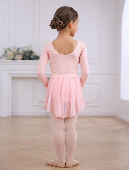 Mecceos Ballet Leotards with Skirt Tights Combo for Toddler Girls Dance Long Sleeve Leotard Ballerina Dresses Outfits (Ballet Pink, 8-10 Years, MEAM-322)