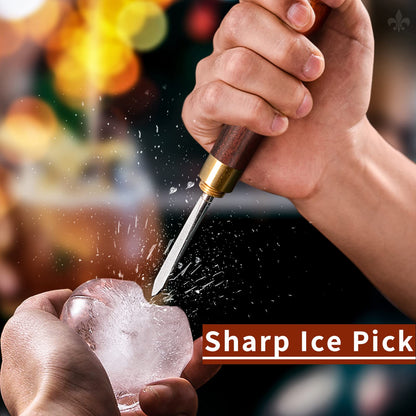 Ice Pick Set of 2 Three Pronged lce Pick, Stainless Steel Ice Pick with non-slip Wood Handle, Durable Carving Bartender Tool(7inch 2pcs)