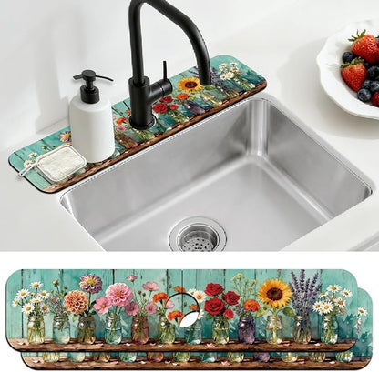 2 Pcs Kitchen Sink Splash Guard Faucet Mats Colored Glass Vases