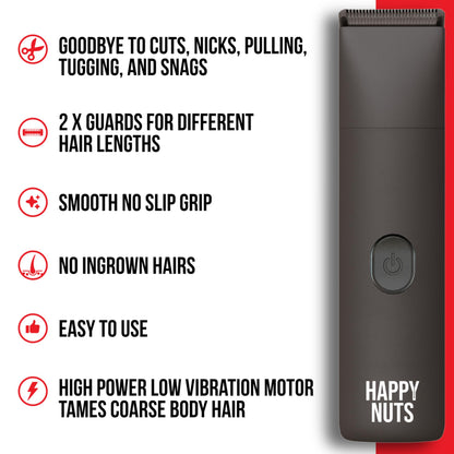 HAPPY NUTS Lumberjack 2.0 Men's Electric Body & Groin Hair Trimmer - Waterproof, Rechargeable Manscaping Kit Plus Foil Shaver - Quiet Motor for Efficient Grooming (Graphite 1.0)