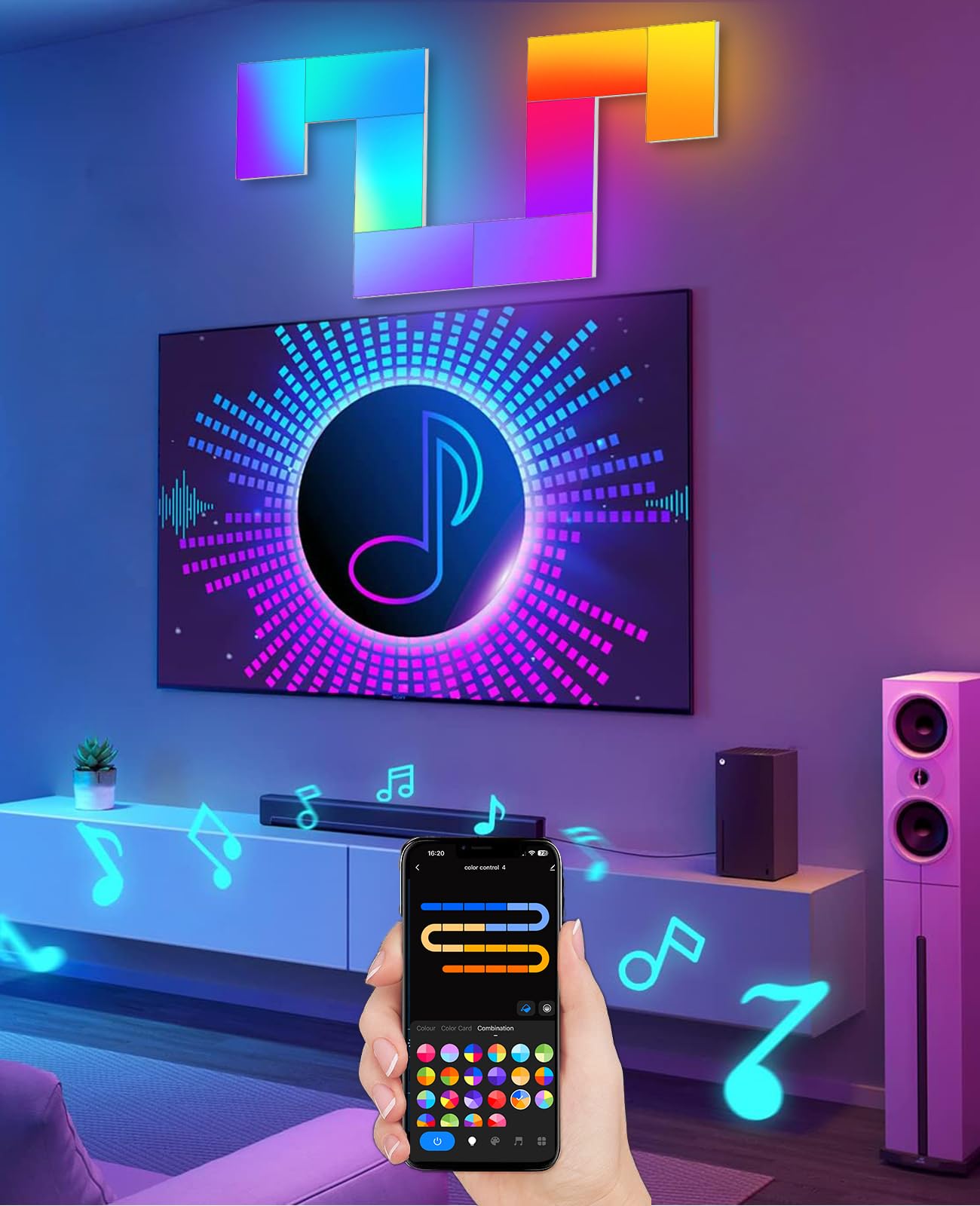 LED Hexagon Lights for Gaming Setup, Smart Home Gaming Wall Lights Work with Alexa Google Assistant, Voice, App & Remote Control, RGB-IC LED Light Panels Music Sync for Game Room Bedroom, 10 Pack