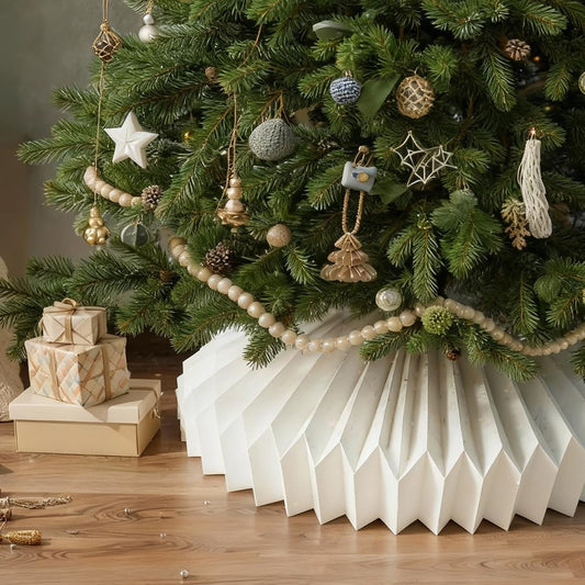 JOICEE Honeycomb Christmas Tree Collar,Foldable Paper Christmas Tree Ring Modern Tree Base Cover Basket Skirt Collars for Artificial Trees Christmas Holiday Home Decoration(White)
