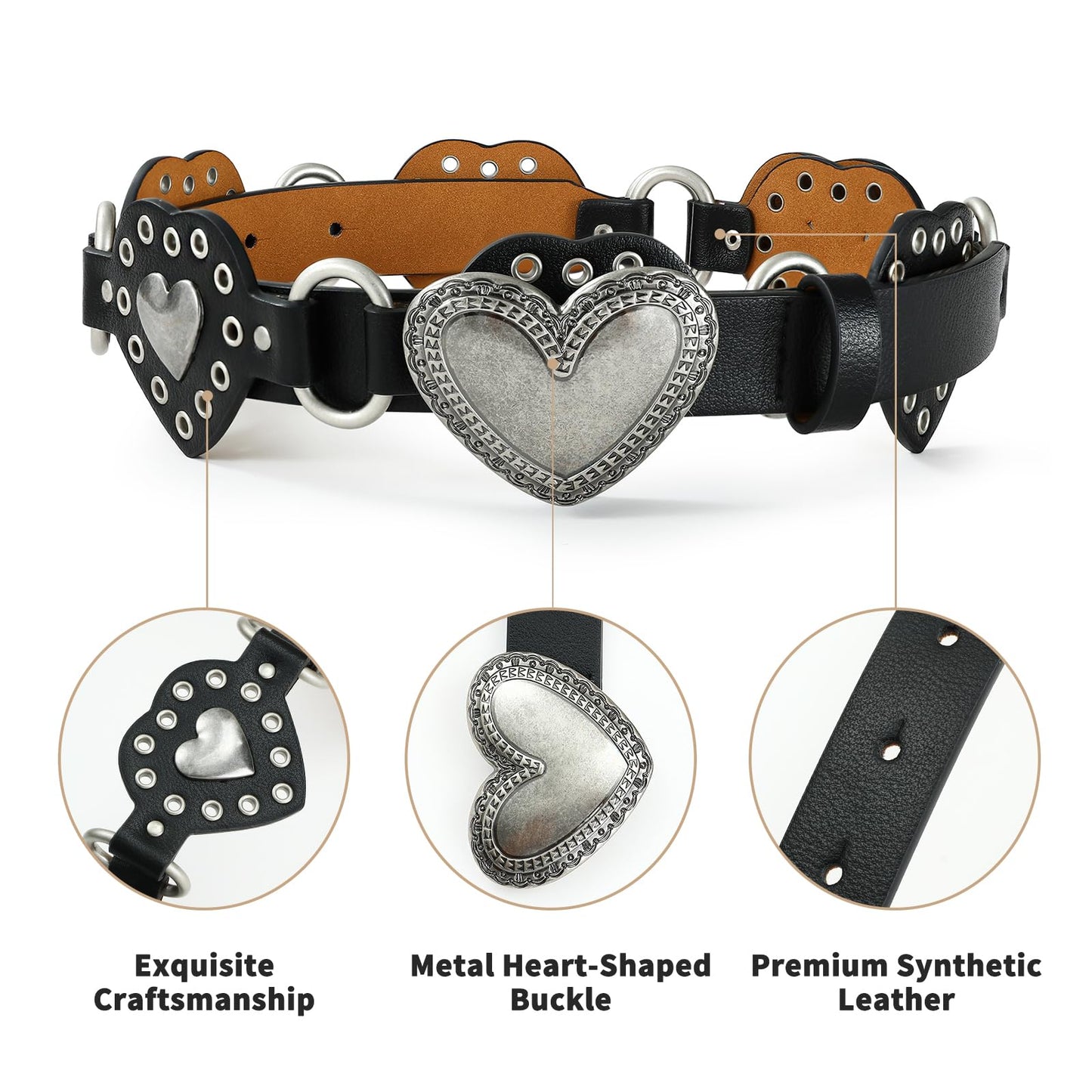 RISANTRY Conch Belt for Women Heart Belt Stylish Design with Silver Heart Buckle Chic Accessory for Jeans