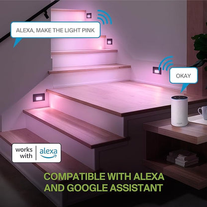 ASD LED Recessed Step Light Fixture, Outdoor & Indoor Stair Tread Lighting | RGBW, Smart, Waterproof, ETL Listed | 3W 60LM RGB-2700K-6500K 120V | Staircase Hardwired Illumination | Black, 6 Pack
