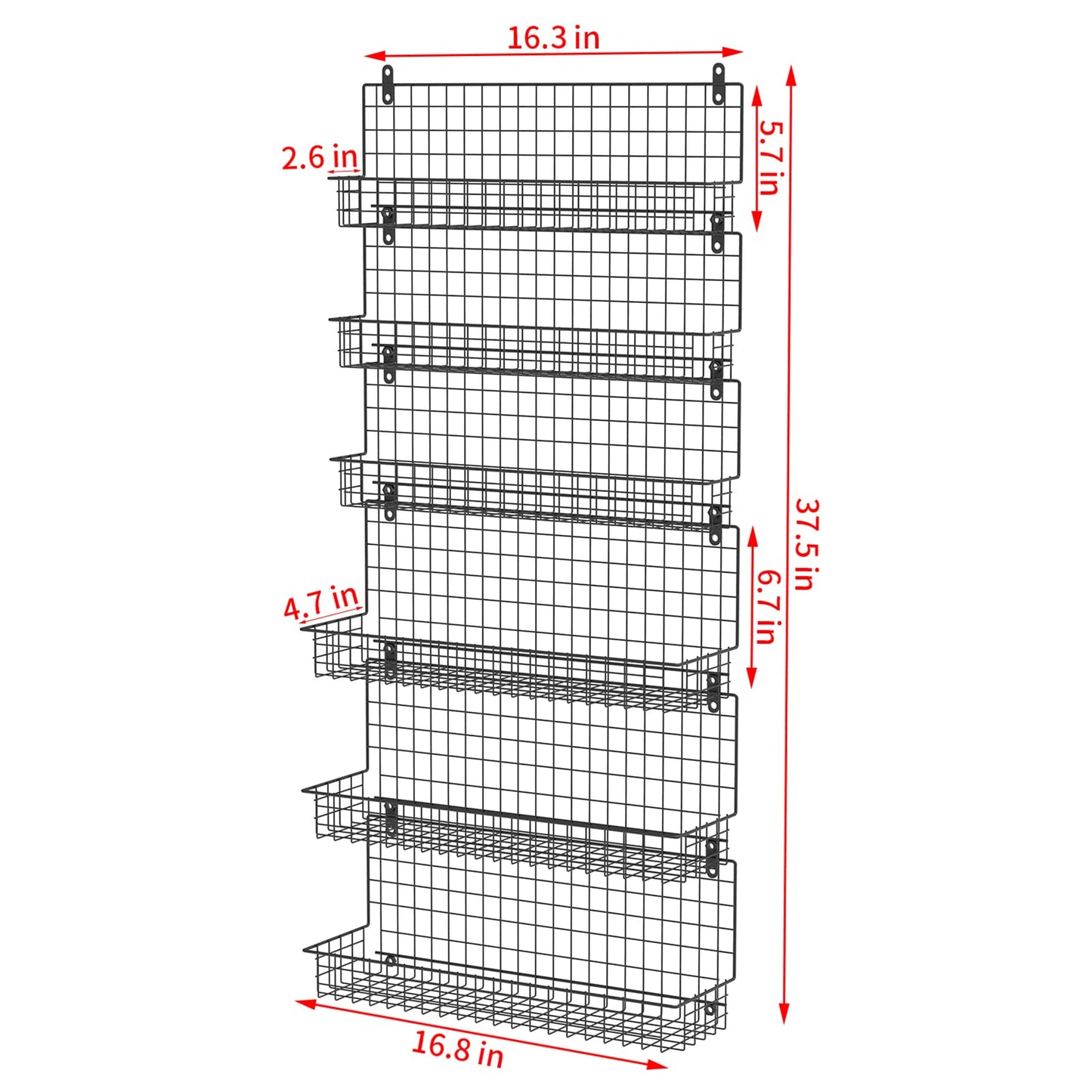 JKsmart 6-Tier Spice Rack Organizer with Door Hook, Wall Mounted & Over the Door Spice Racks for Kitchen Pantry Door Cabinet, Two Size, Large Capacity, Black