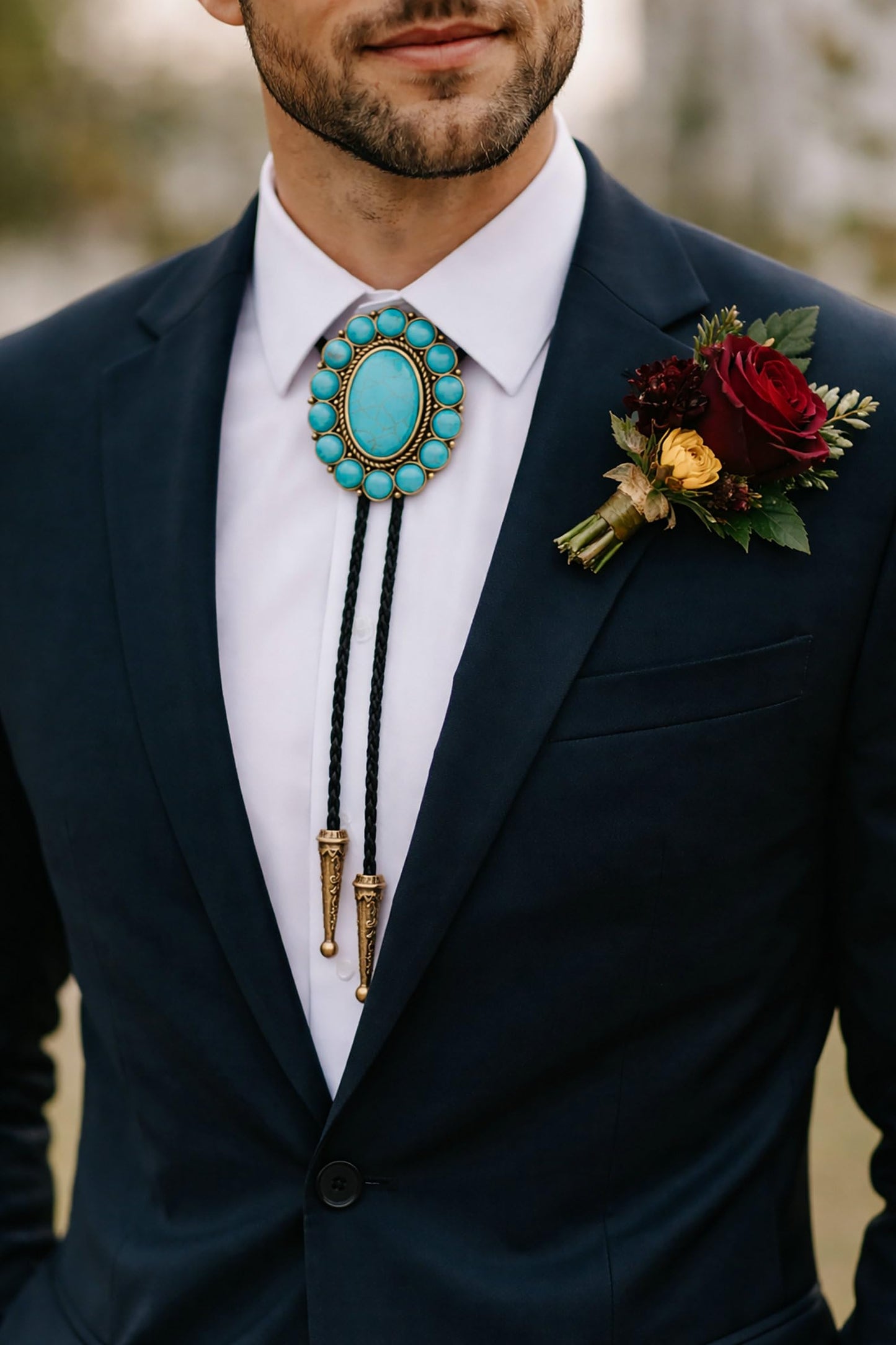 GelConnie Turquoise Bolo Tie for Men Womens Bolo Tie Cowboy Necktie Natural Stone Bolo Ties Necklace