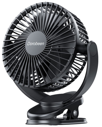 Dorobeen Portable Clip on Fan, Battery Powered, 3 Speed Quiet Rechargeable Mini Desk Fans, 360° Rotate for Home Office Stroller Camping Golf Cart (BLDC Motor)