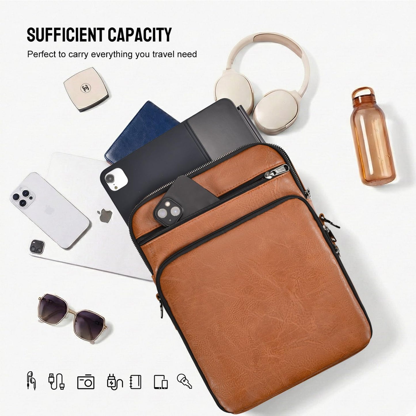 Leather Crossbody Bags for Men and Women, Cross body Purse Shoulder Sling Travel Messenger Bag Handbags Compatible with 11 inch iPad Pro Air 11 w/Magic Keyboard