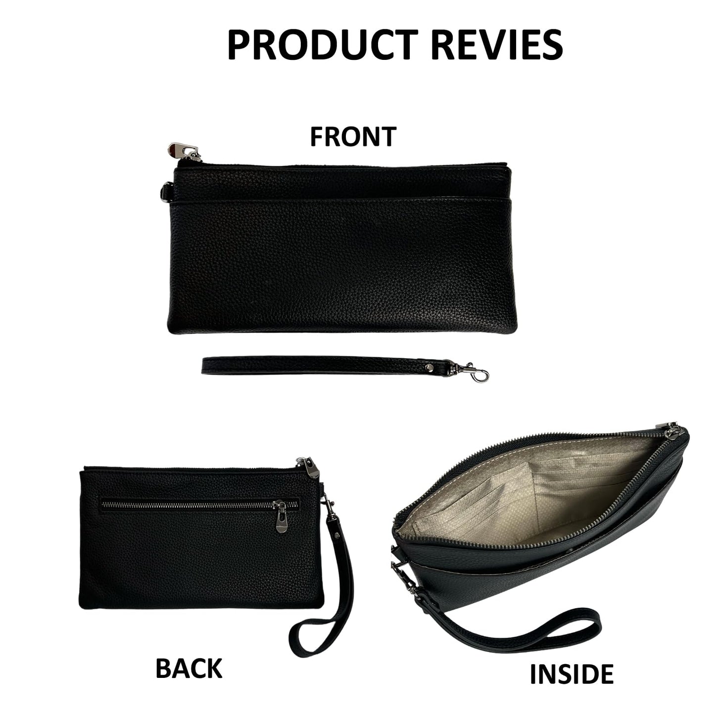 EChoSYDBel Genuine Leather Wristlet Clutch RFID Blocking Handbag Cell Phone Purse Wristlet Zipper Wallet Purses and Bags for Women Men (Black)
