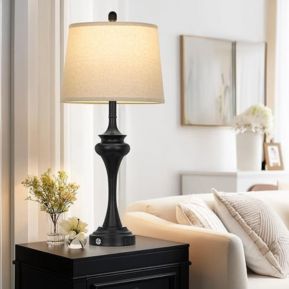 30" Black Tall Table Lamps for Living Room, Touch Control Bedside Lamp with USB A+C Ports, 3-Way Modern Bedroom Table Lamps Set of 2, Elegant Metal Lamp for Nightstand Desk Side Table Office