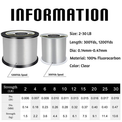 RIKIMARU Fluoro Fishing Line, 100% Fluorocarbon Coated Fishing Line (Clear, 10LB/0.28mm/300Yds)