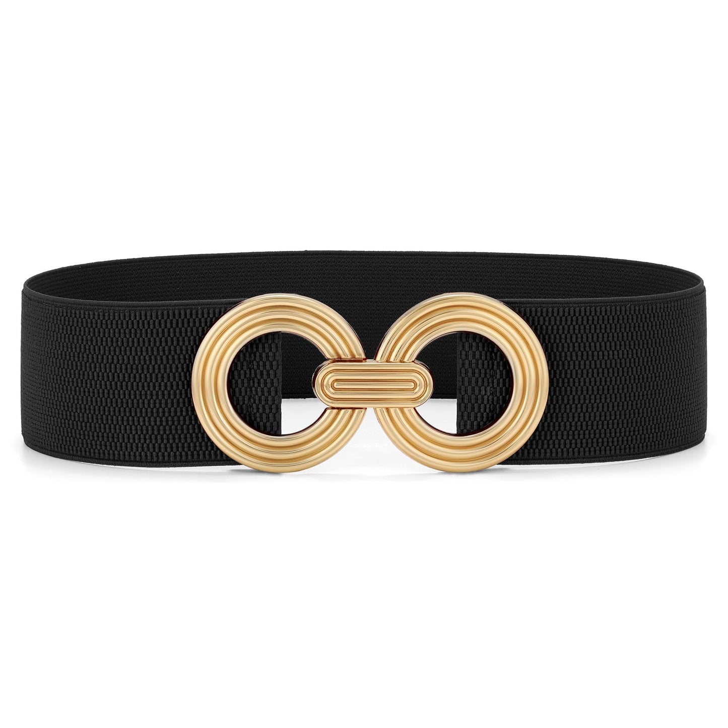 WHIPPY Women Wide Elastic Waist Belt Fashion Hollow Out Round Gold Buckle Stretchy Belt Waistband for Ladies, Black, XL