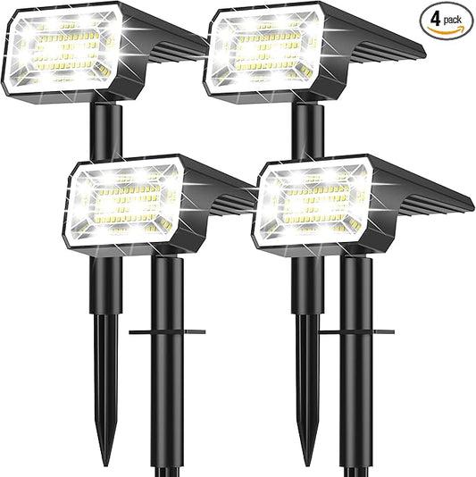 Solar Spot Lights Outdoor Waterproof IP65, [4 Pack/100 LED/4 Modes] 2-in-1 Solar Landscape Spotlights, Auto On/Off Solar Powered Flood Lights for Outside Yard Garden Pathway(Cool White)