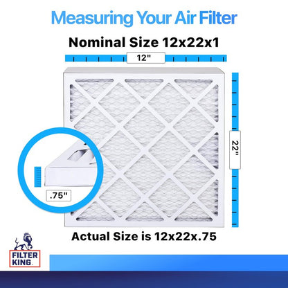 Filter King 12x22x1 Air Filter (MERV 8) (6-Pack) Dust & Allergy Control AC Furnace Filters, MADE IN USA, HVAC, Pleated, Electrostatic (Actual Size: 12 x 22 x .75)