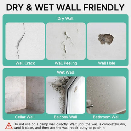 CARPOLY Drywall Repair Kit - 32 OZ Wall Spackle Paste with Self Adhesive Metal Patch, Dryall Repair Patch Kits, White Wall Putty Hole Filler, Quick and Easy Solution for Holes, Cracks and Gaps