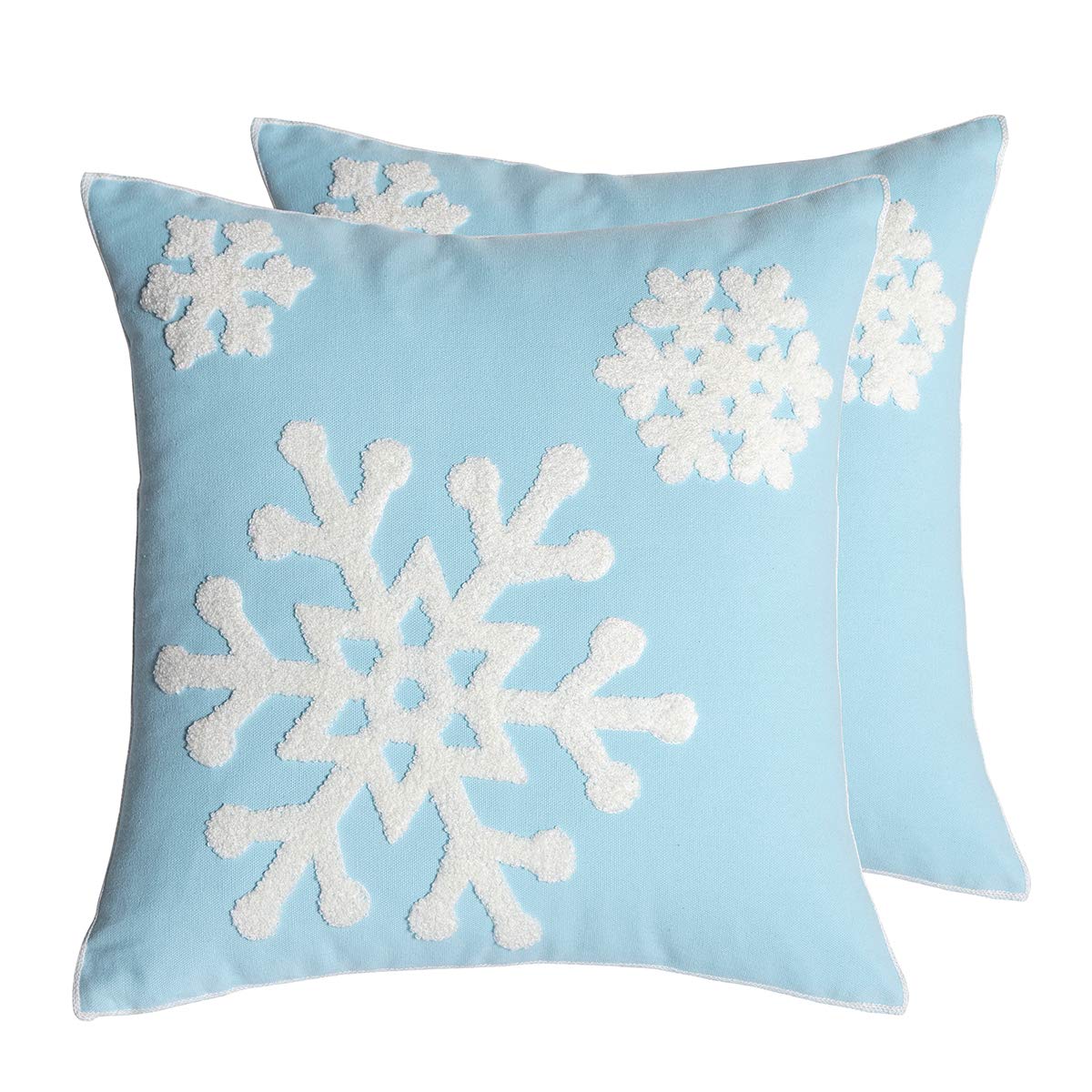 AFIRMLY 18x18,Cotton Christmas Blessing Throw Pillow Cover for Bed Sofa Cushion Car Snowflake Embroideried Pillowcases,1pair Blue