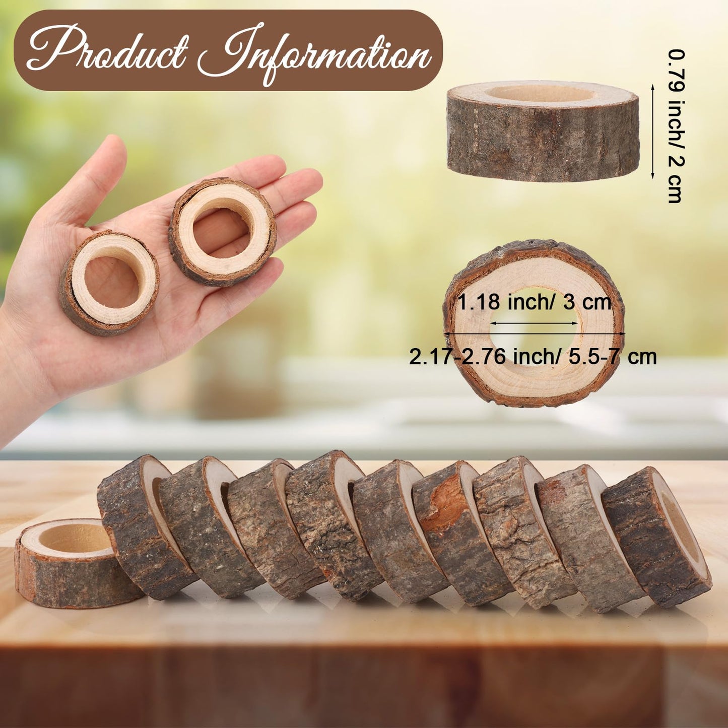 Tessco of Fun Set of 24 Wooden Bark Napkin Ring Handcrafted Wooden Napkin Holder Rustic Napkin Rings Buckles Party Gift Farmhouse Table Decoration for Dining Wedding Birthday, Everyday