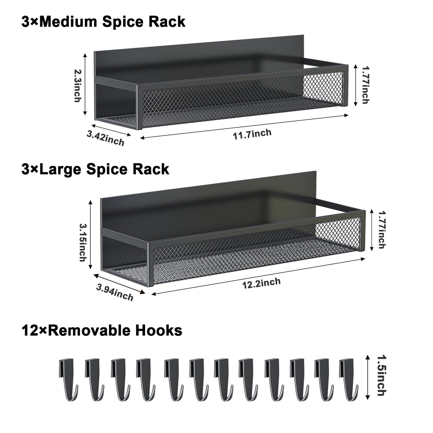 Magnetic Spice Rack for Refrigerator, 4 Pack Magnetic Shelf, Fridge Magnet Organizer with Moveable 8 Hooks, Magnetic Fridge Shelf for Kitchen Organization and Storage (4 Pack)