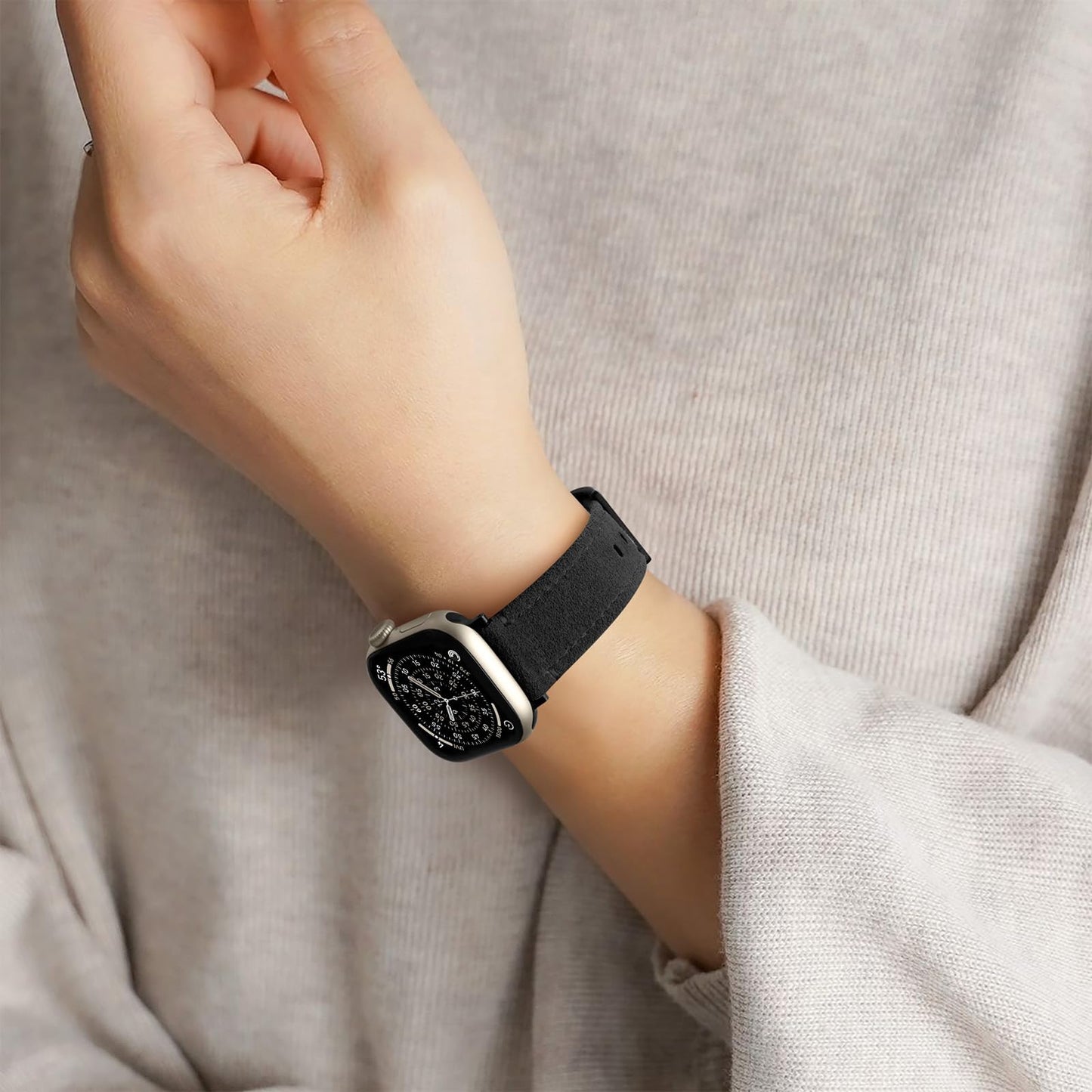 Bandletic Suede Leather Band Compatible with Apple Watch Bands for Men Women, Soft Strap for iWatch Ultra 3 2 Band 49mm, Series 11 10 (46mm), 9 8 7 (45mm), SE3 SE2 SE 6 5 4 (44mm), 3 2 1(42mm), Black
