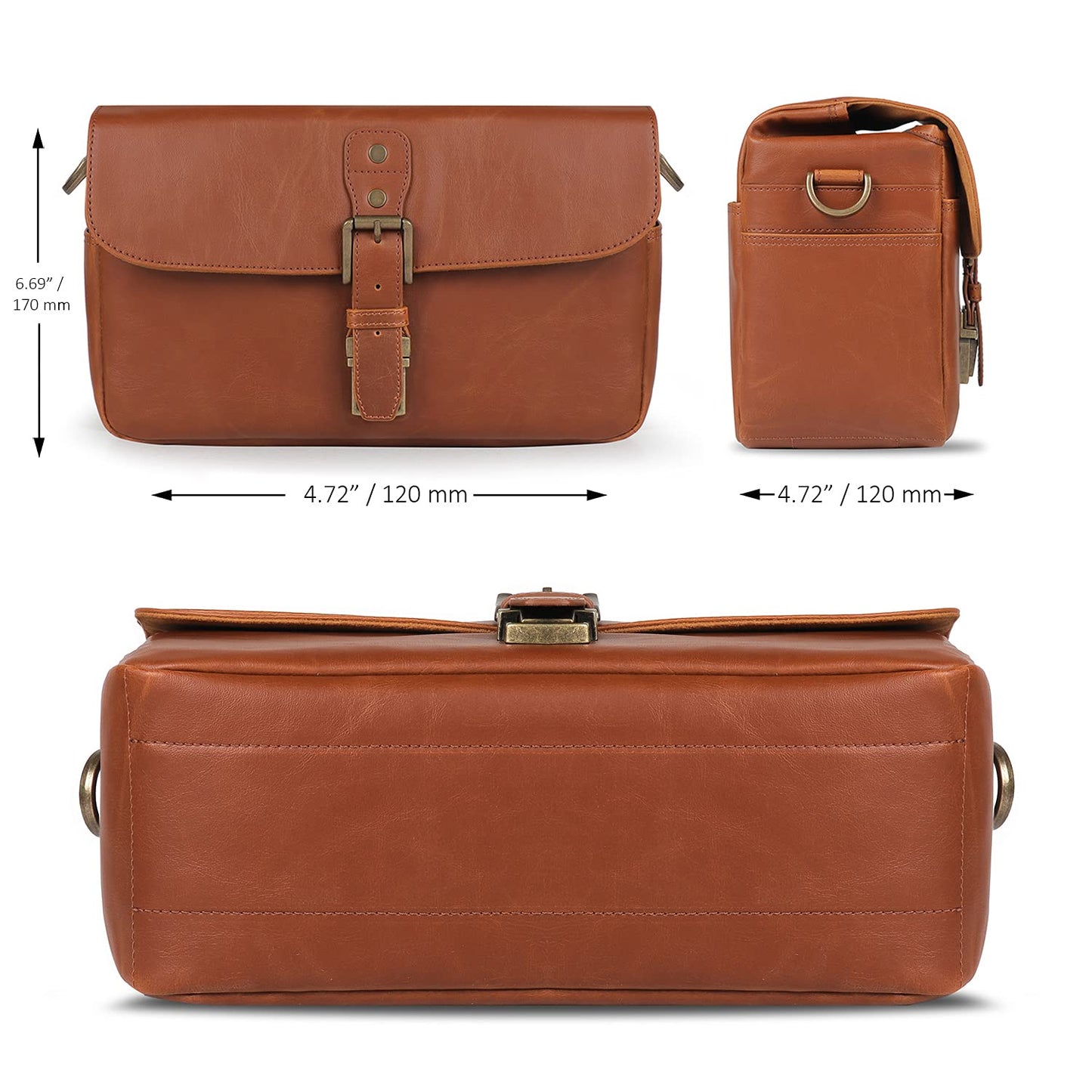 MegaGear MG1525 Leather Camera Messenger Bag for Mirrorless, Instant and DSLR Cameras - Light Brown, Compact,LightBrown