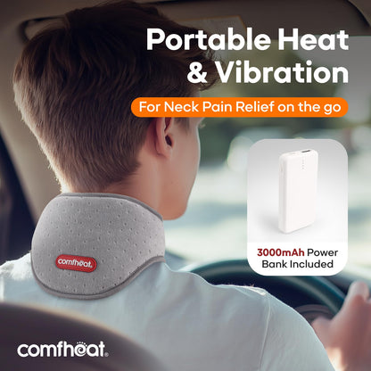 Portable Neck Heating Pad with Vibration Massage for Pain Relief, Rechargeable Heated Neck Wrap for Soreness Stiffness, 3 Heat Levels & Vibrations, Auto-Off, 3000mAh Battery Included
